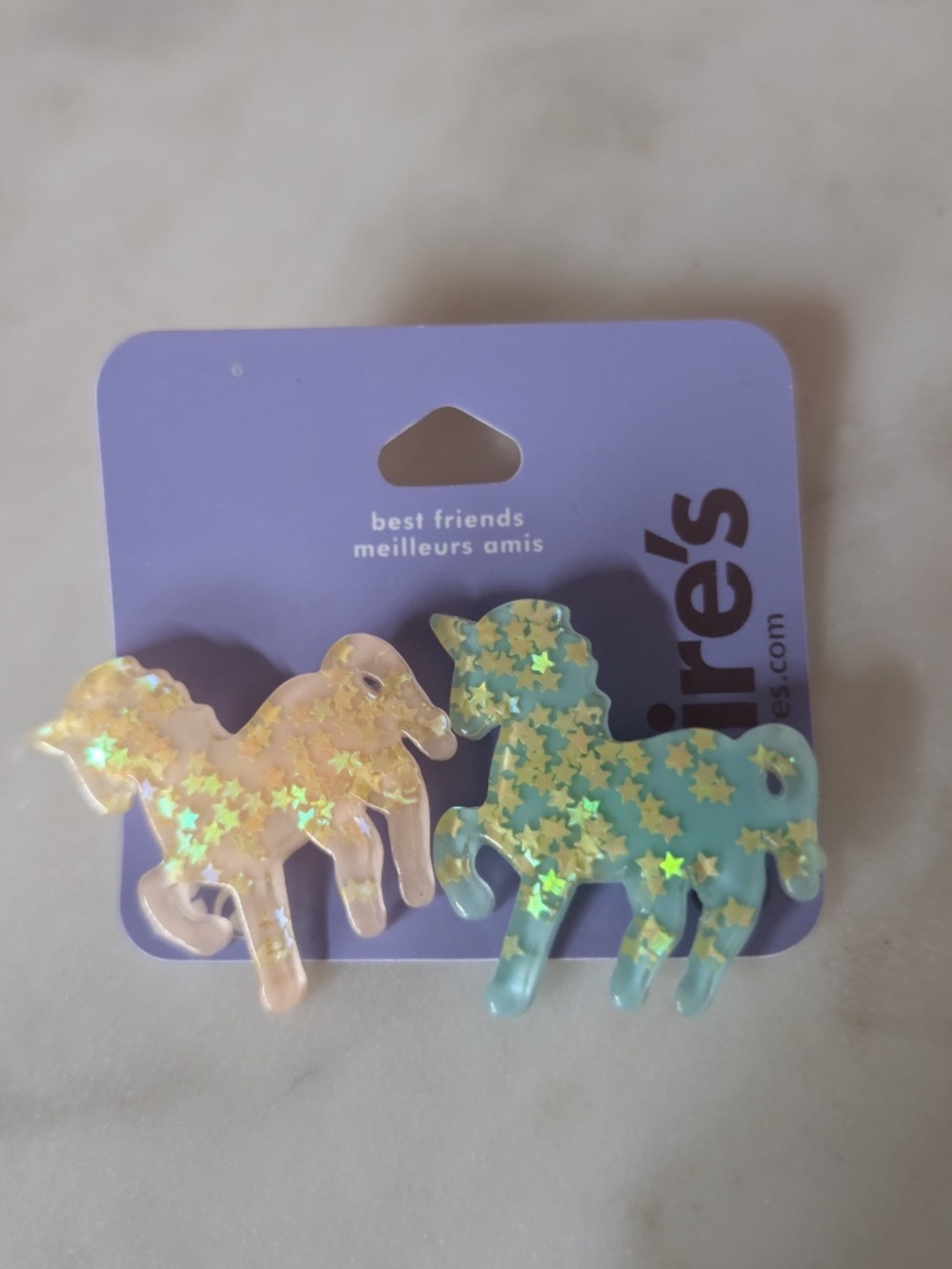 Claire's Unicorn best friends brooches pins resin sparkle pink blue stars